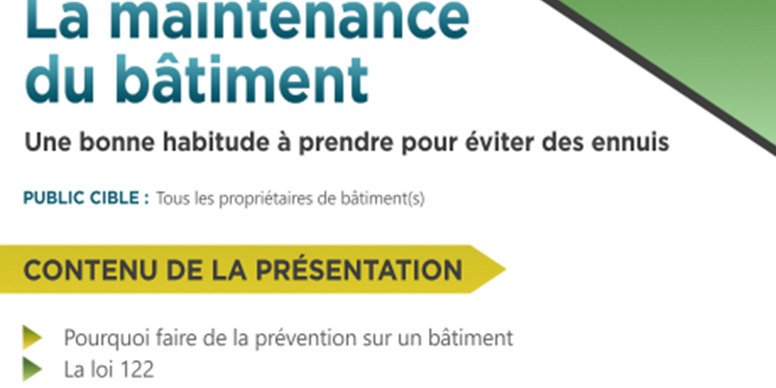 DERNIERE CHANCE - Maintenance du batiment, le 11-10-2017